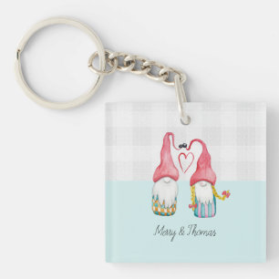 Kerstkabouter Verliefd Aquarel Handgeschilderd Sleutelhanger