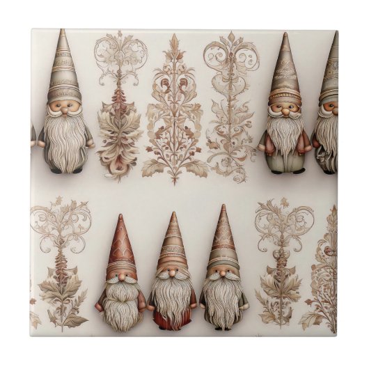 Kerstkabouter Vintage Waterverf Kerstpatroon Tegeltje (Voorkant)