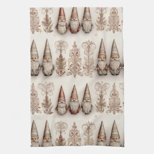 Kerstkabouter Vintage Waterverf Kerstpatroon Theedoek (Verticaal)