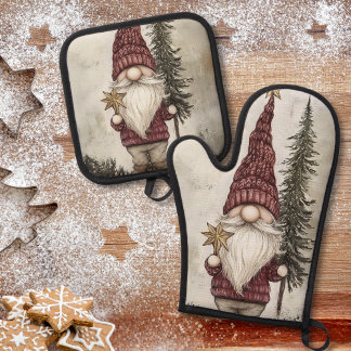Kerstkabouter voor de feestdagen ovenwant & pannenlap set