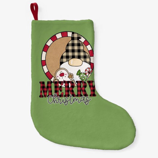 Kerstkabouter vrolijk kerstgroen kleine kerstsok (Voorkant)