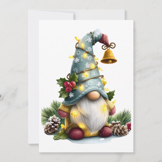 Kerstkabouter - Whimsieke kabouter met lichten Feestdagenkaart (Voorkant)