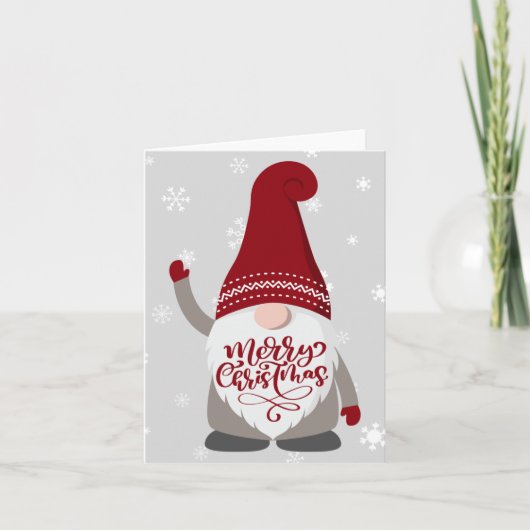 Kerstkabouterbaard Vrolijk Kerstmis Grijs Rood Kaart (Voorkant)