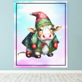Kerstkabouterkoe Design-83456 Canvas Afdruk (Insitu (Houten vloer))