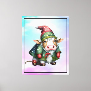 Kerstkabouterkoe Design-83456 Canvas Afdruk