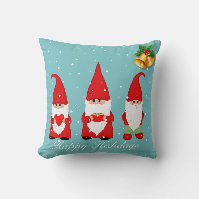 Kerstkabouters & Bellen op Lichtblauw Kussen (Voorkant)