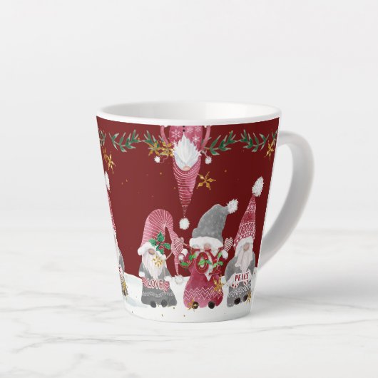 Kerstkabouters Bourgondië Love Joy Peace Foliage Latte Mok (Rechterhoek)