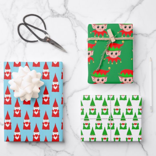 Kerstkabouters & Elfen Inpakpapier Vel (Voorkant)