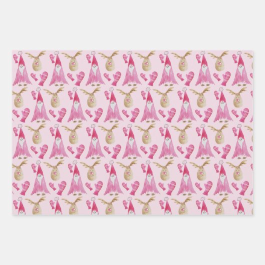 Kerstkabouters en rendieren met handschoenen inpakpapier vel (Voorkant 2)