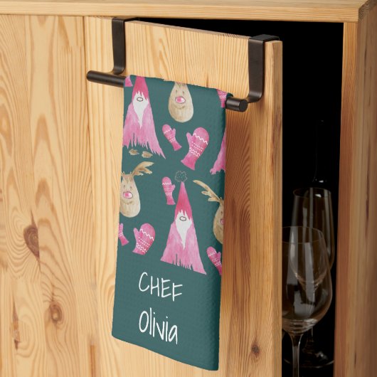 Kerstkabouters en rendieren met handschoenen theedoek (Derde Gevouwen)