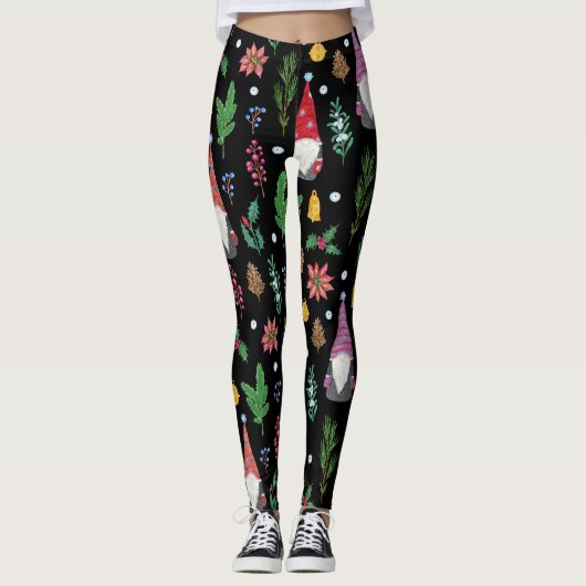 Kerstkabouters: Feestelijk naadloos patroon Leggings (Voorkant)
