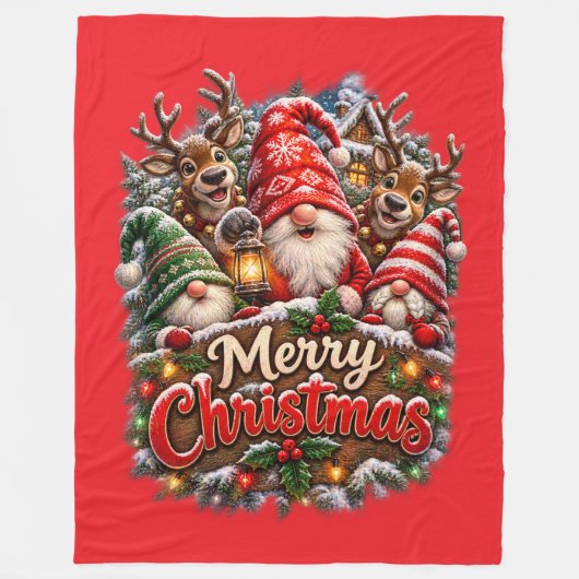 Kerstkabouters Fleece Deken (Voorkant)