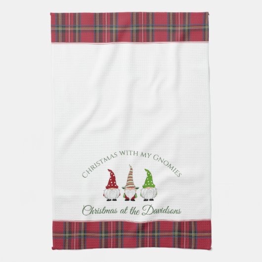 Kerstkabouters gepersonaliseerde naam Kerstmis Theedoek (Verticaal)