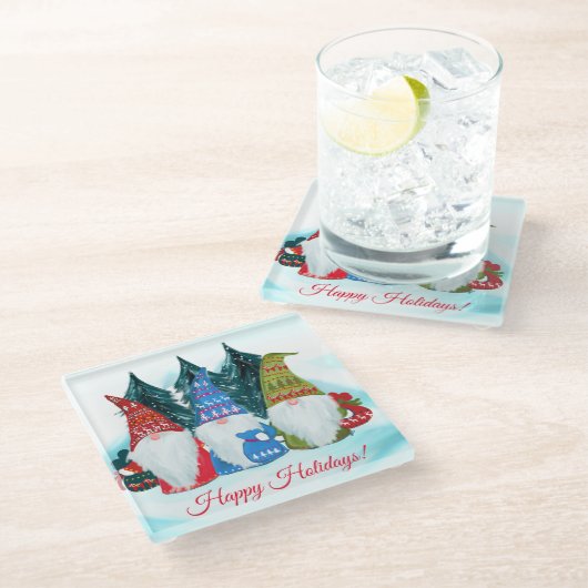 KERSTKABOUTERS GLAZEN ONDERZETTER (Schuin)
