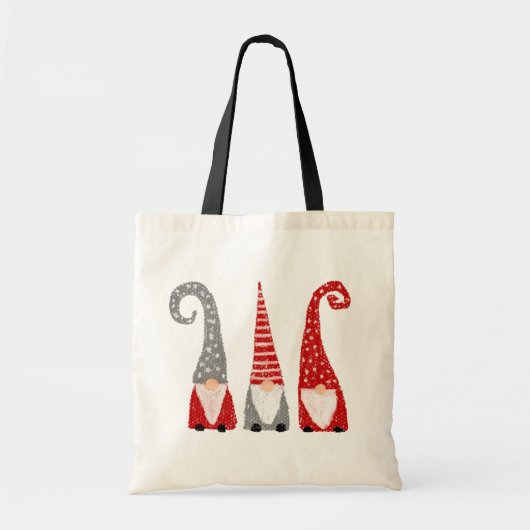Kerstkabouters Handgetekend Rood Wit Grijs Tote Bag (Voorkant)