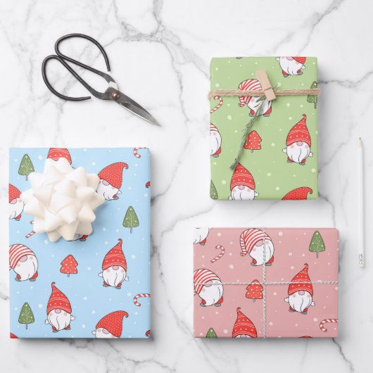 Kerstkabouters Inpakpapier Set van 3 Vel (Voorkant)