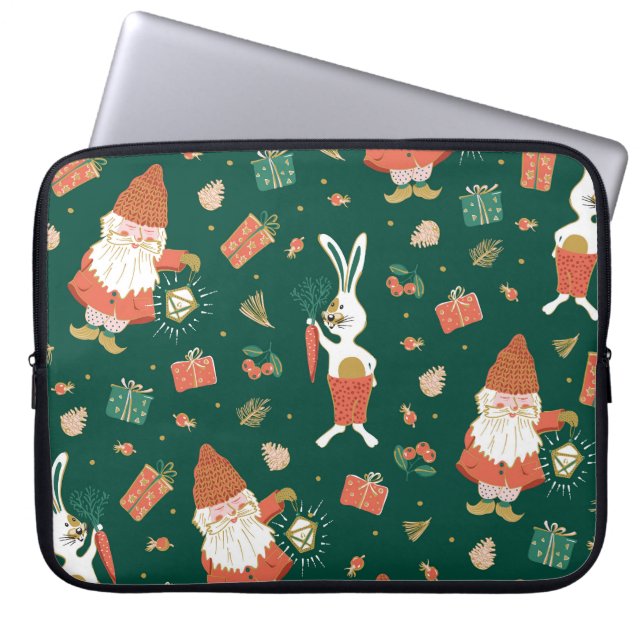 Kerstkabouters, konijnenvakantiepatroon. laptop sleeve (Voorkant)
