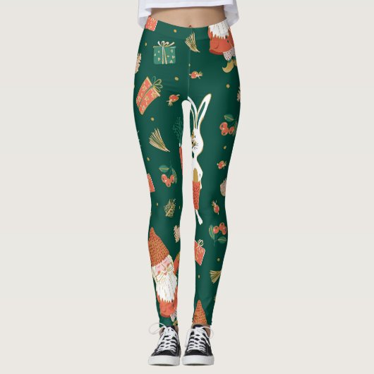 Kerstkabouters, konijnenvakantiepatroon. leggings (Voorkant)
