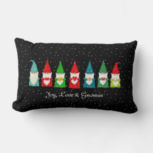 Kerstkabouters met vreugde, liefde op zwart kussen