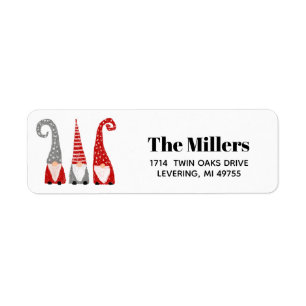 Kerstkabouters Nordic Rood Grijs Gepersonaliseerd Etiket
