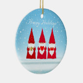 Kerstkabouters op Lichtblauw Keramisch Ornament (Rechts)