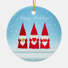 Kerstkabouters op Lichtblauw Keramisch Ornament