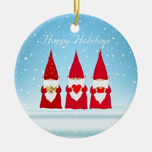 Kerstkabouters op Lichtblauw Keramisch Ornament (Voorkant)