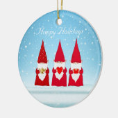 Kerstkabouters op Lichtblauw Keramisch Ornament (Links)