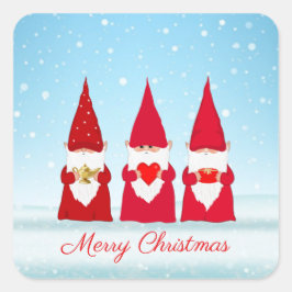 Kerstkabouters op Lichtblauw Vierkante Sticker