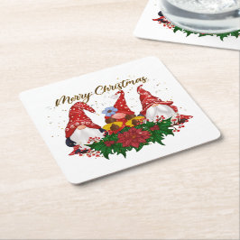 Kerstkabouters Poinsettia Whimsical Woodland Kartonnen Onderzetters