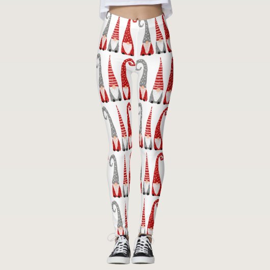 Kerstkabouters Rood Grijs Kerstpatroon Leggings (Voorkant)
