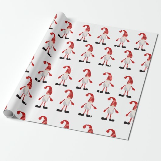 Kerstkabouters Rood Wit Grijs Streeppatroon Cadeaupapier (Uitgerold)