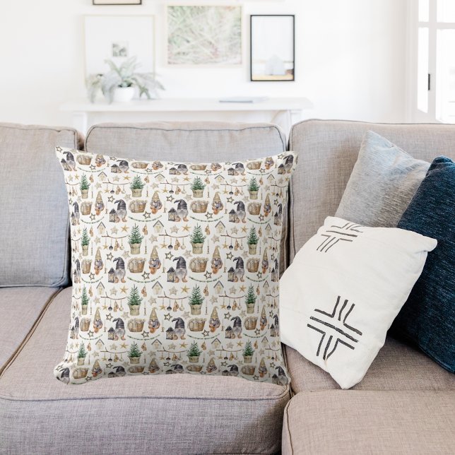 Kerstkabouters Scandinavische boerderijstijl Kussen (Creator heeft geüpload)