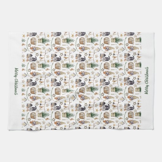 Kerstkabouters Scandinavische boerderijstijl Theedoek (Horizontaal)