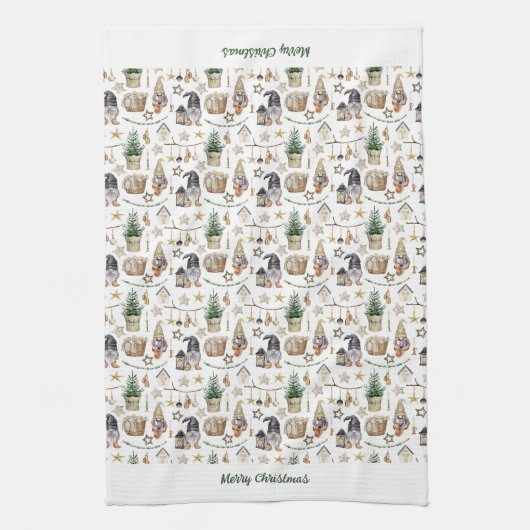 Kerstkabouters Scandinavische boerderijstijl Theedoek (Verticaal)