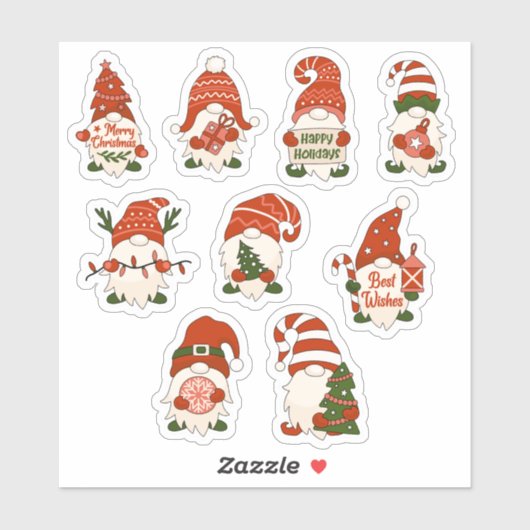 Kerstkabouters - set van 9 stickers (Vel)