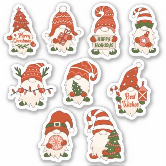Kerstkabouters - set van 9 stickers (Voorkant)