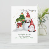 Kerstkabouters Sneeuwmannen Kerstkaart (Staand voorkant)