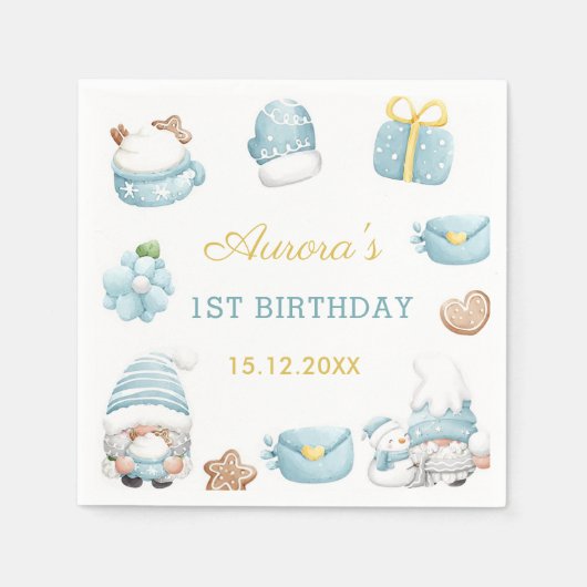 Kerstkabouters Verjaardagsfeestje Servetten (Voorkant)