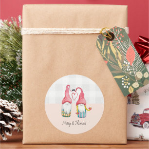 Kerstkabouters Verliefd Watercolor Handgeschilderd Ronde Sticker