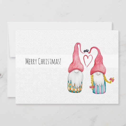 Kerstkabouters Verliefd Waterverf Handgeschilderd Kaart (Voorkant)