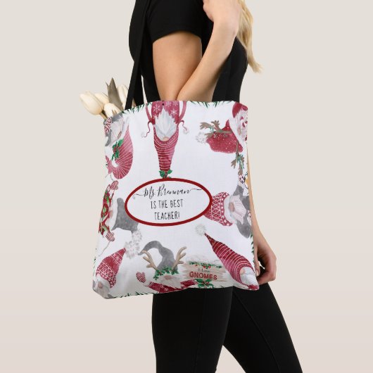 Kerstkabouters Whimsical Beste Leraar Naam Tote Bag (Dichtbij)
