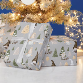 Kerstkabouters Winter Grijs Inpakpapier