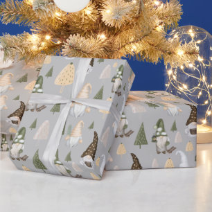 Kerstkabouters Winter Grijs Inpakpapier