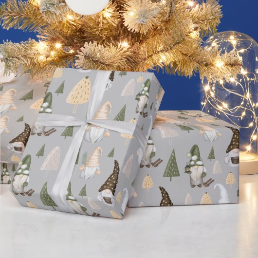 Kerstkabouters Winter Grijs Inpakpapier (Feestdagen)