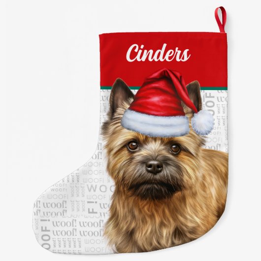 Kerstkairn Dog met naam Wof Background Grote Kerstsok (Achterkant)