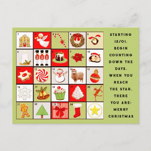 Kerstkalender Kerstmis Feestdagenkaart (Voorkant)