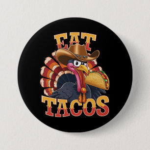 Kerstkalkoen Eet Tacos Grappige Mexicaan Ronde Button 7,6 Cm