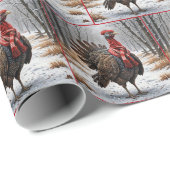 Kerstkalkoen met rode sjaal cadeaupapier (Rol Hoek)