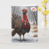 Kerstkalkoen met rode sjaal kaart (Gele Bloem)